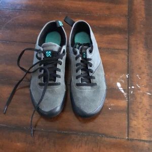 Indoor rock climbing shoes.